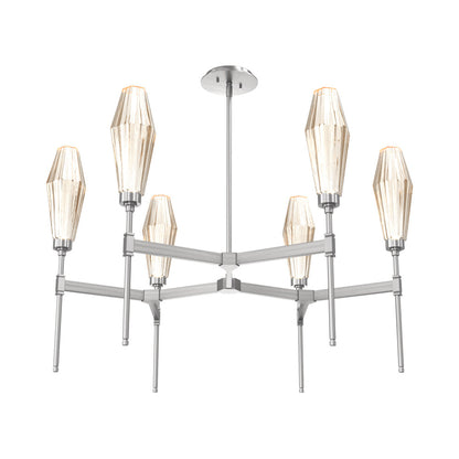Aalto Round Belvedere LED Chandelier in Satin Nickel/Amber Blown Glass.