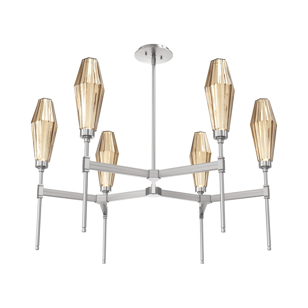 Aalto Round Belvedere LED Chandelier in Satin Nickel/Bronze Blown Glass.