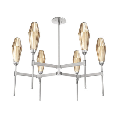 Aalto Round Belvedere LED Chandelier in Satin Nickel/Bronze Blown Glass.