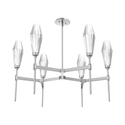 Aalto Round Belvedere LED Chandelier in Satin Nickel/Clear Blown Glass.