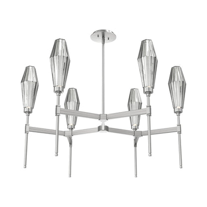 Aalto Round Belvedere LED Chandelier in Satin Nickel/Smoke Blown Glass.