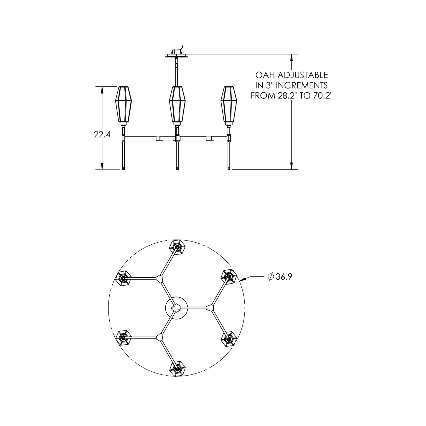 Aalto Round Belvedere LED Chandelier - line drawing.