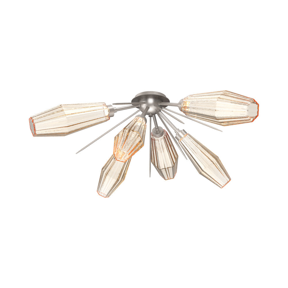 Aalto Starburst LED Flush Mount Ceiling Light in Beige Silver/Amber Blown Glass.