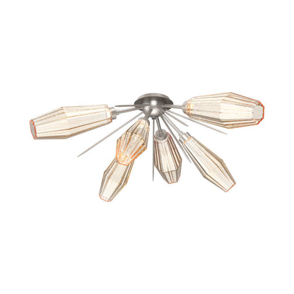 Aalto Starburst LED Flush Mount Ceiling Light in Beige Silver/Amber Blown Glass.