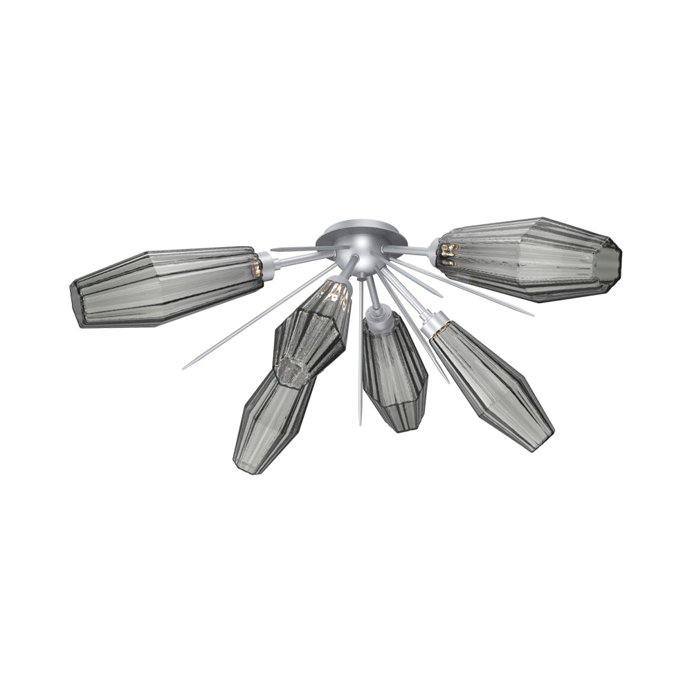 Aalto Starburst LED Flush Mount Ceiling Light in Classic Silver/Smoke Blown Glass.