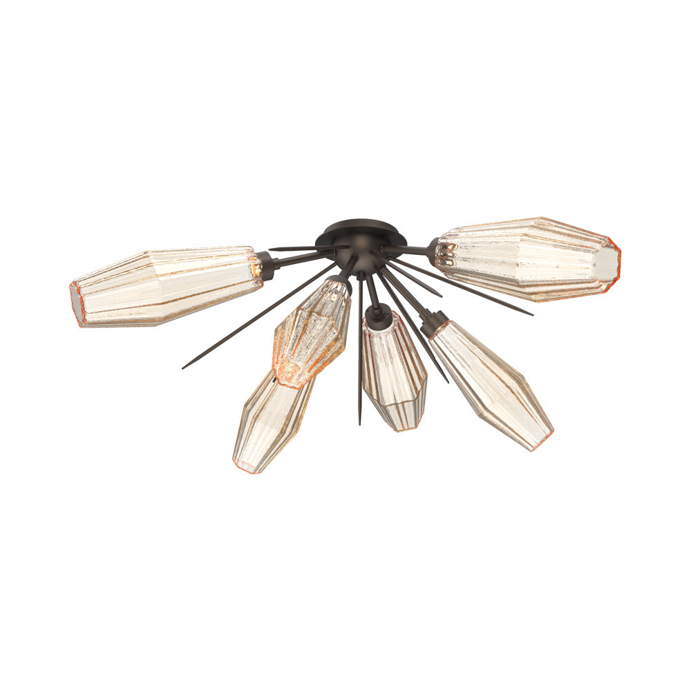 Aalto Starburst LED Flush Mount Ceiling Light in Flat Bronze/Amber Blown Glass.