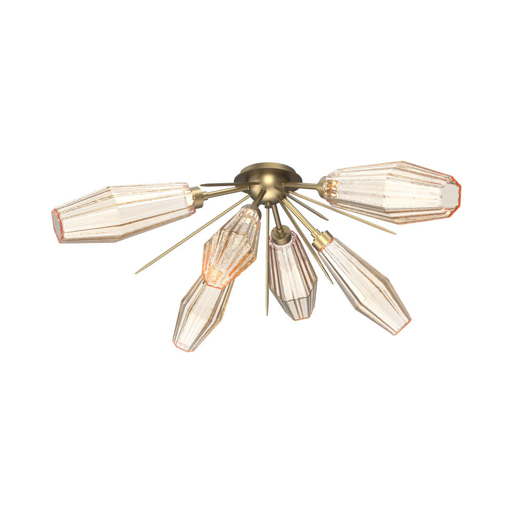 Aalto Starburst LED Flush Mount Ceiling Light in Gilded Brass/Amber Blown Glass.