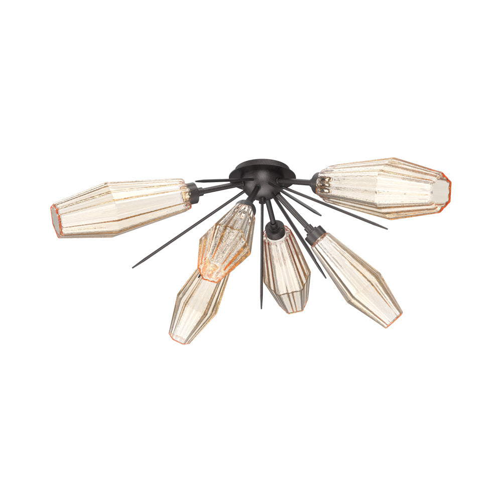 Aalto Starburst LED Flush Mount Ceiling Light in Graphite/Amber Blown Glass.