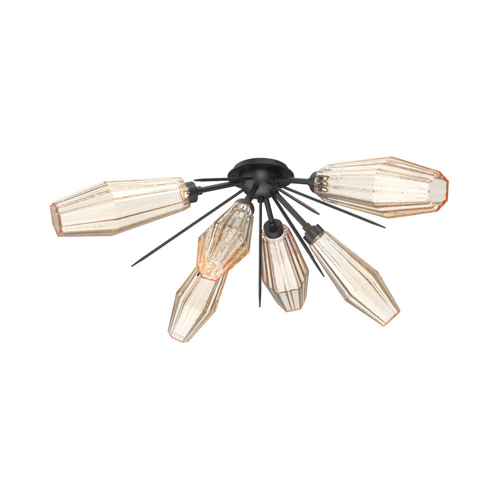 Aalto Starburst LED Flush Mount Ceiling Light in Matte Black/Amber Blown Glass.