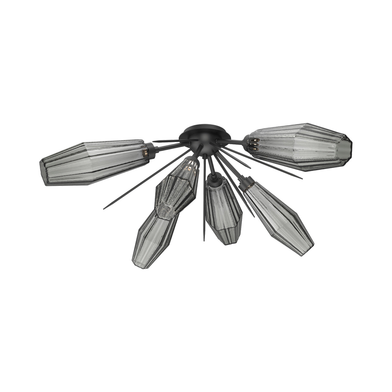 Aalto Starburst LED Flush Mount Ceiling Light in Matte Black/Smoke Blown Glass.