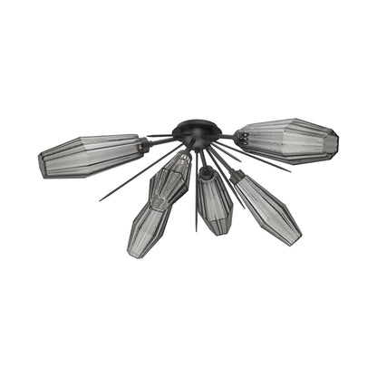 Aalto Starburst LED Flush Mount Ceiling Light in Matte Black/Smoke Blown Glass.