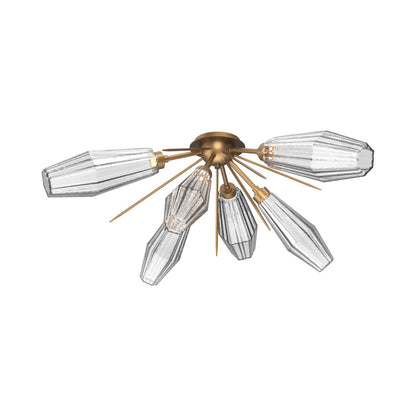 Aalto Starburst LED Flush Mount Ceiling Light in Novel Brass/Clear Blown Glass.