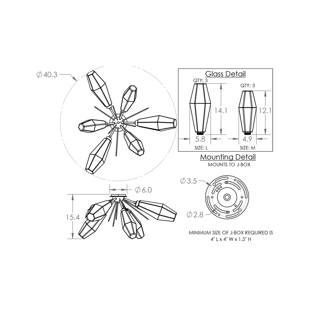 Aalto Starburst LED Flush Mount Ceiling Light - line drawing.