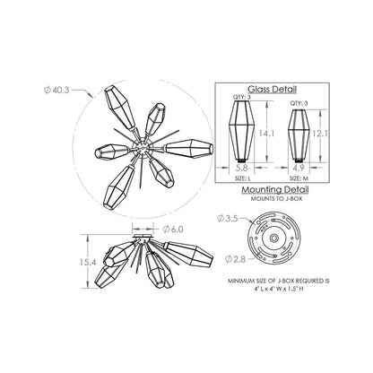 Aalto Starburst LED Flush Mount Ceiling Light - line drawing.