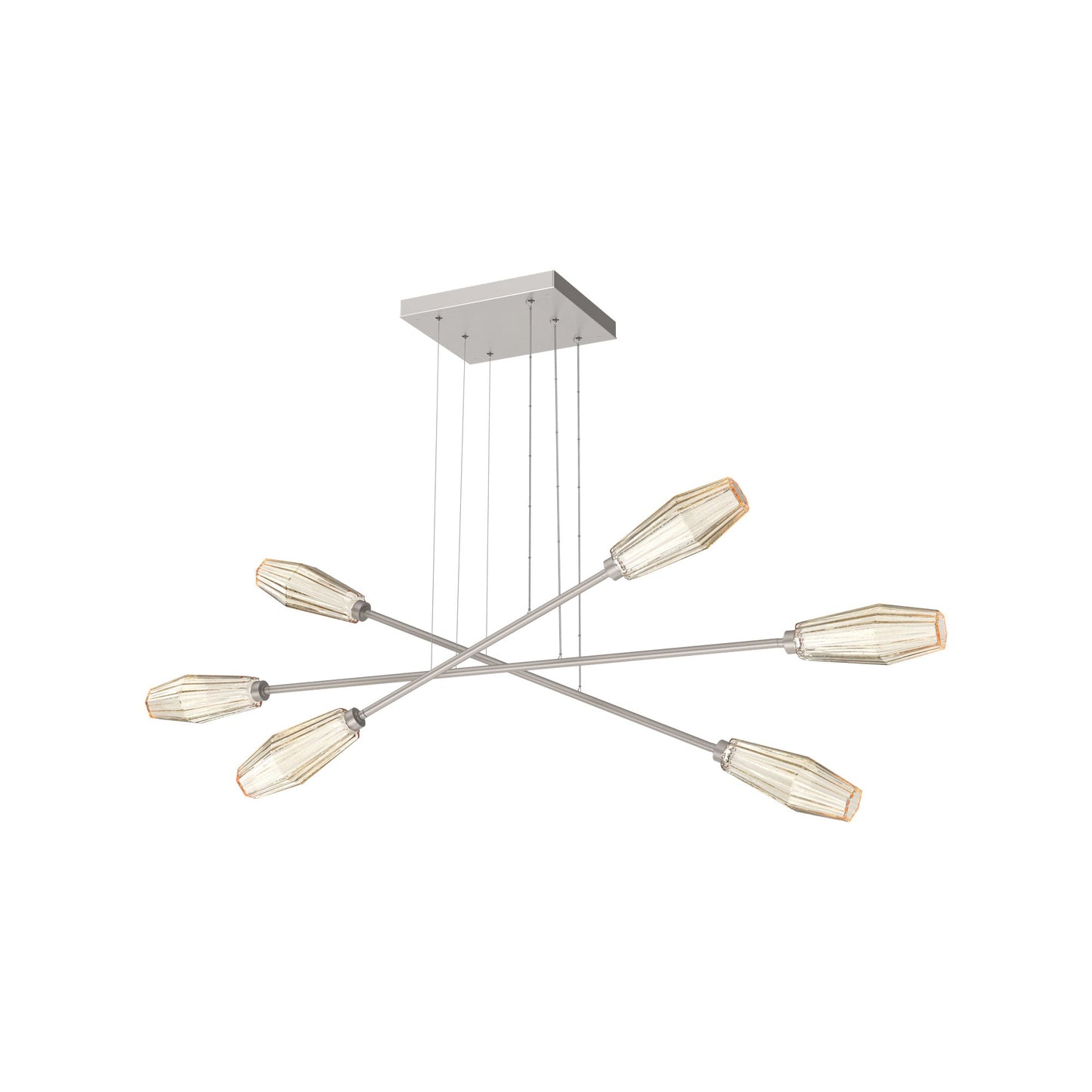 Aalto Triple Moda Linear LED Chandelier in Beige Silver/Amber Blown Glass.