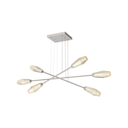 Aalto Triple Moda Linear LED Chandelier in Beige Silver/Amber Blown Glass.