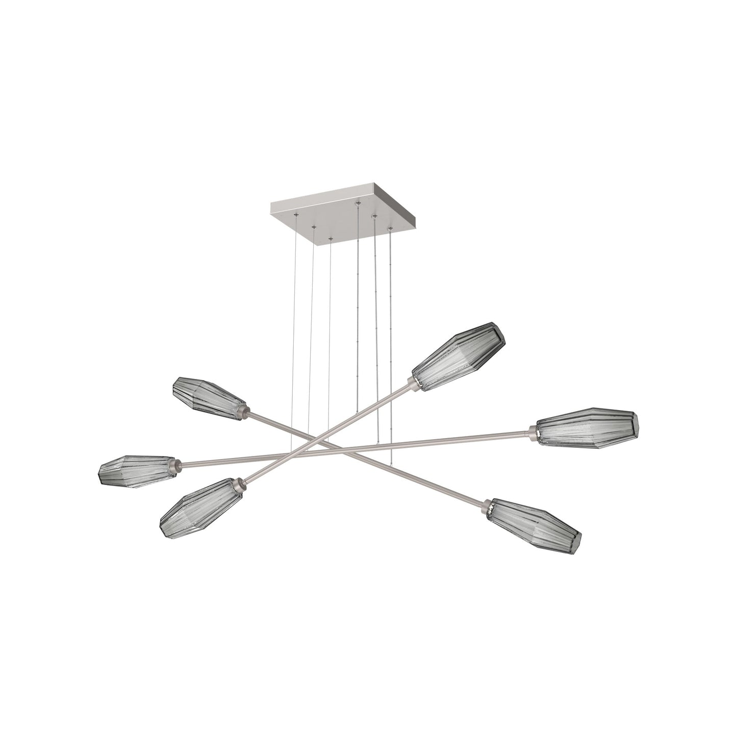 Aalto Triple Moda Linear LED Chandelier in Beige Silver/Smoke Blown Glass.