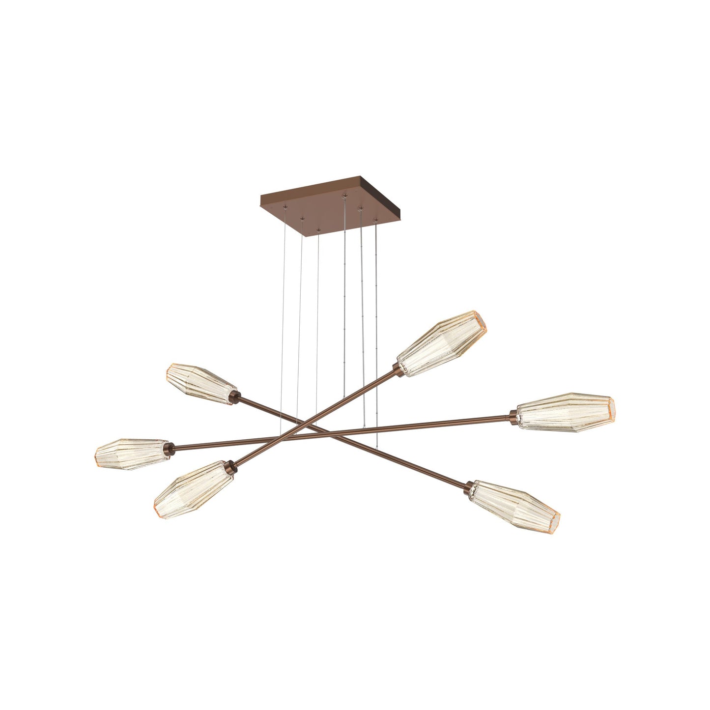 Aalto Triple Moda Linear LED Chandelier in Burnished Bronze/Amber Blown Glass.