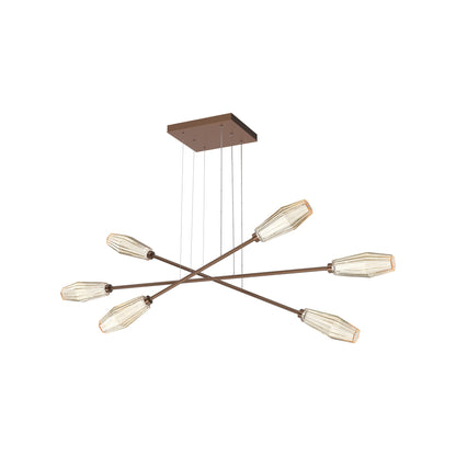 Aalto Triple Moda Linear LED Chandelier in Burnished Bronze/Amber Blown Glass.