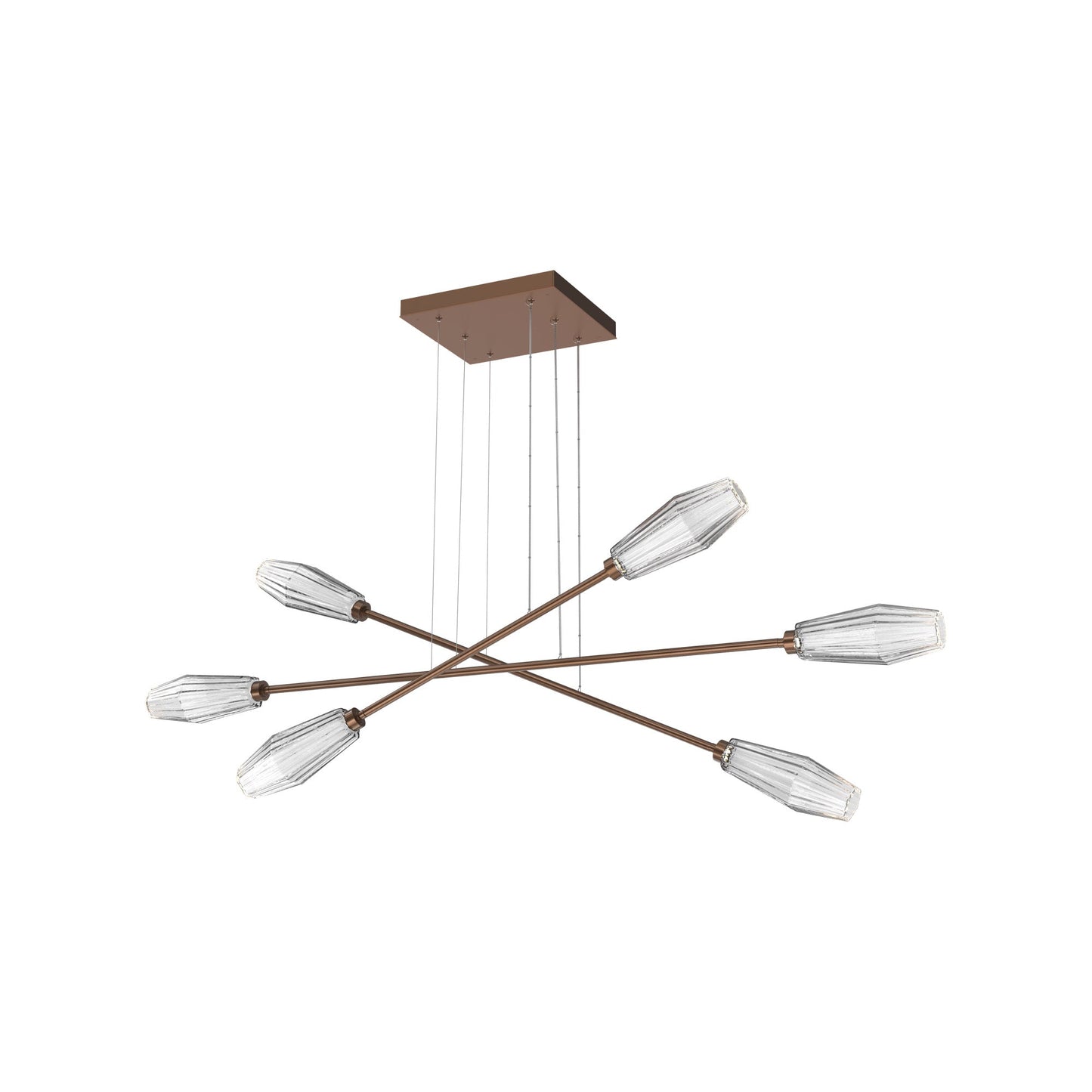 Aalto Triple Moda Linear LED Chandelier in Burnished Bronze/Clear Blown Glass.