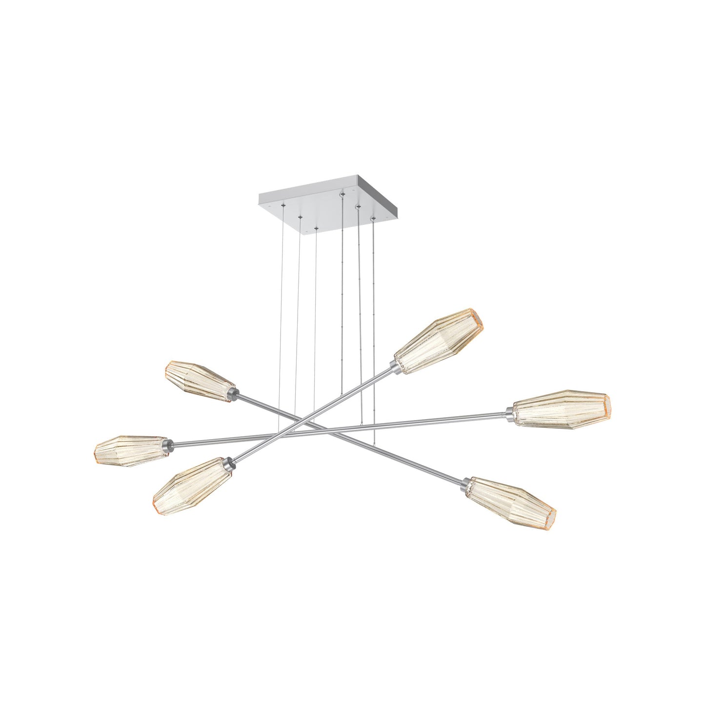 Aalto Triple Moda Linear LED Chandelier in Classic Silver/Amber Blown Glass.