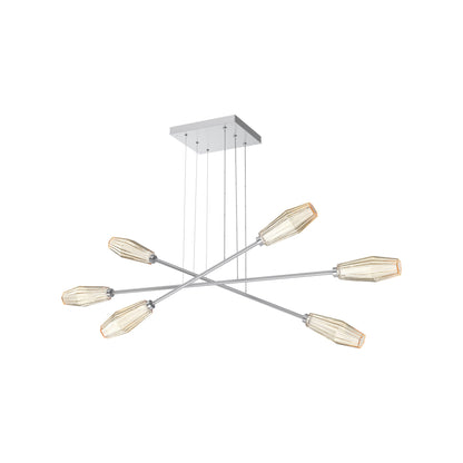 Aalto Triple Moda Linear LED Chandelier in Classic Silver/Amber Blown Glass.