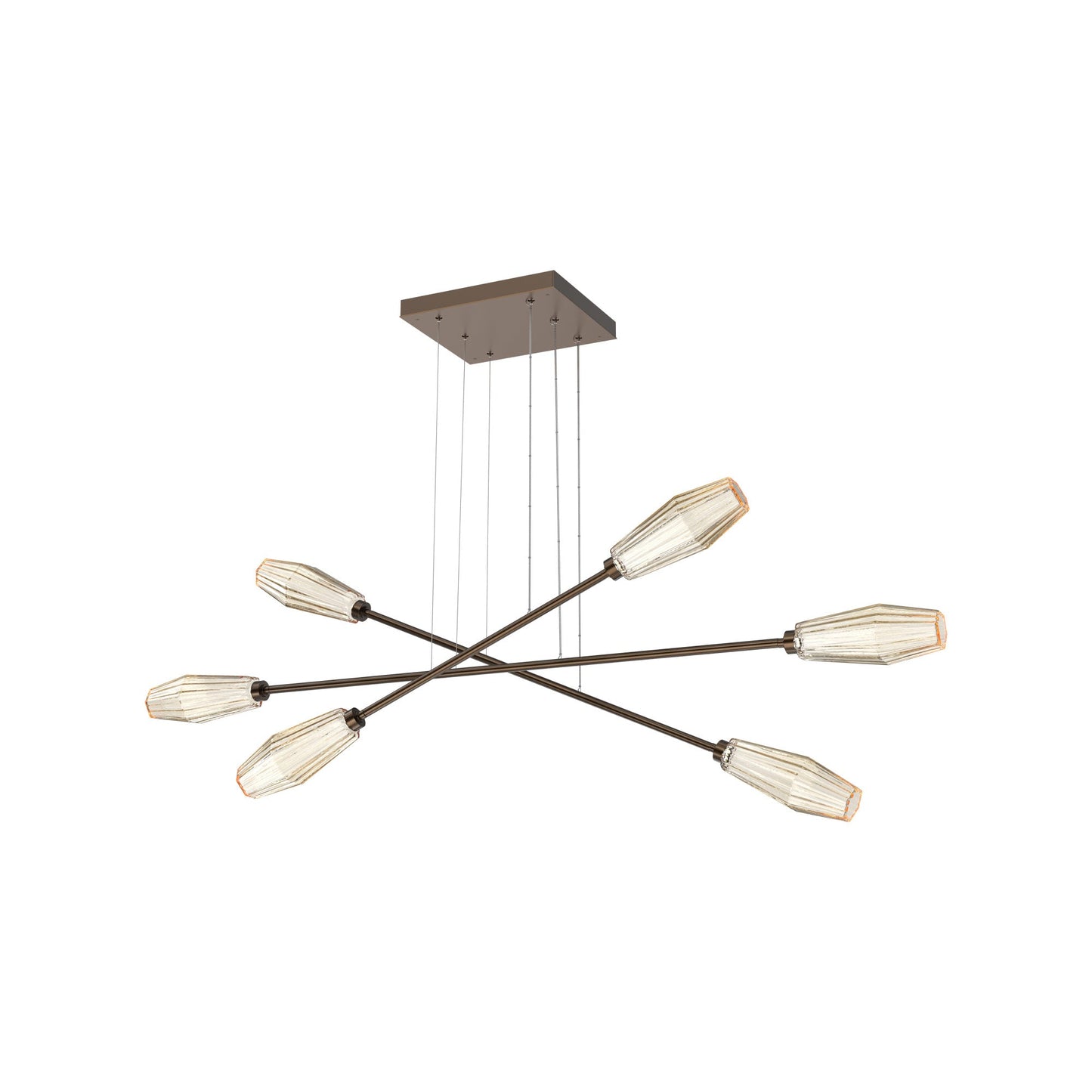 Aalto Triple Moda Linear LED Chandelier in Flat Bronze/Amber Blown Glass.
