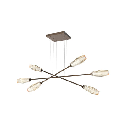 Aalto Triple Moda Linear LED Chandelier in Flat Bronze/Amber Blown Glass.