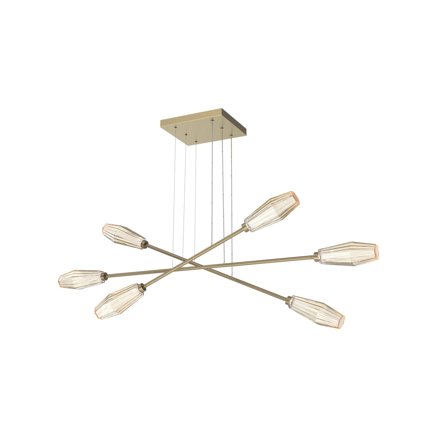 Aalto Triple Moda Linear LED Chandelier in Gilded Brass/Amber Blown Glass.