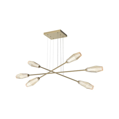 Aalto Triple Moda Linear LED Chandelier in Gilded Brass/Amber Blown Glass.