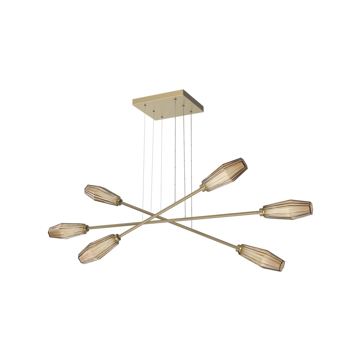 Aalto Triple Moda Linear LED Chandelier in Gilded Brass/Bronze Blown Glass.