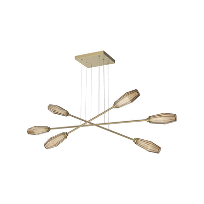 Aalto Triple Moda Linear LED Chandelier in Gilded Brass/Bronze Blown Glass.