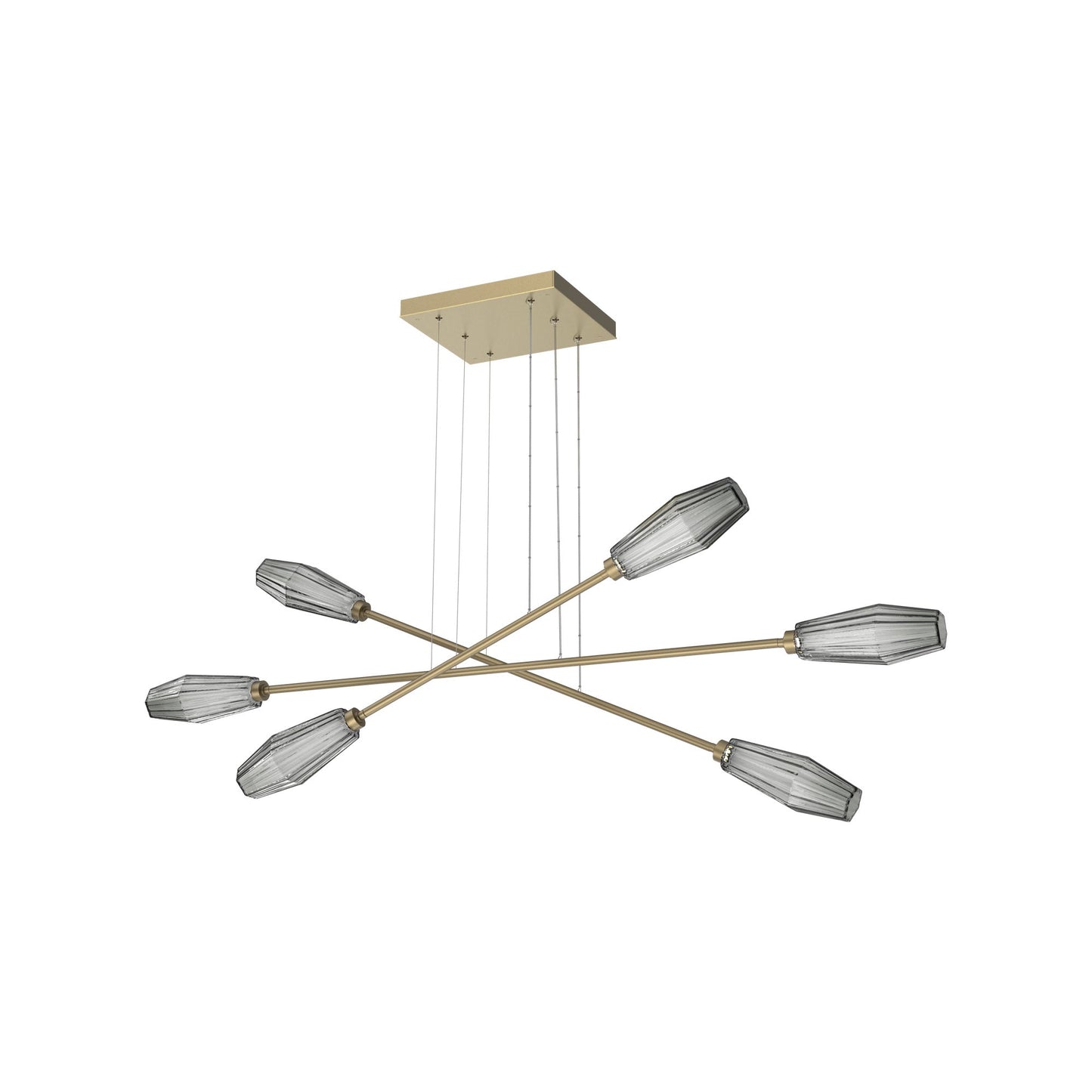 Aalto Triple Moda Linear LED Chandelier in Gilded Brass/Smoke Blown Glass.