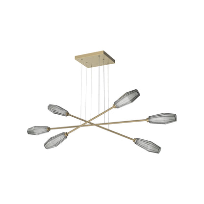 Aalto Triple Moda Linear LED Chandelier in Gilded Brass/Smoke Blown Glass.