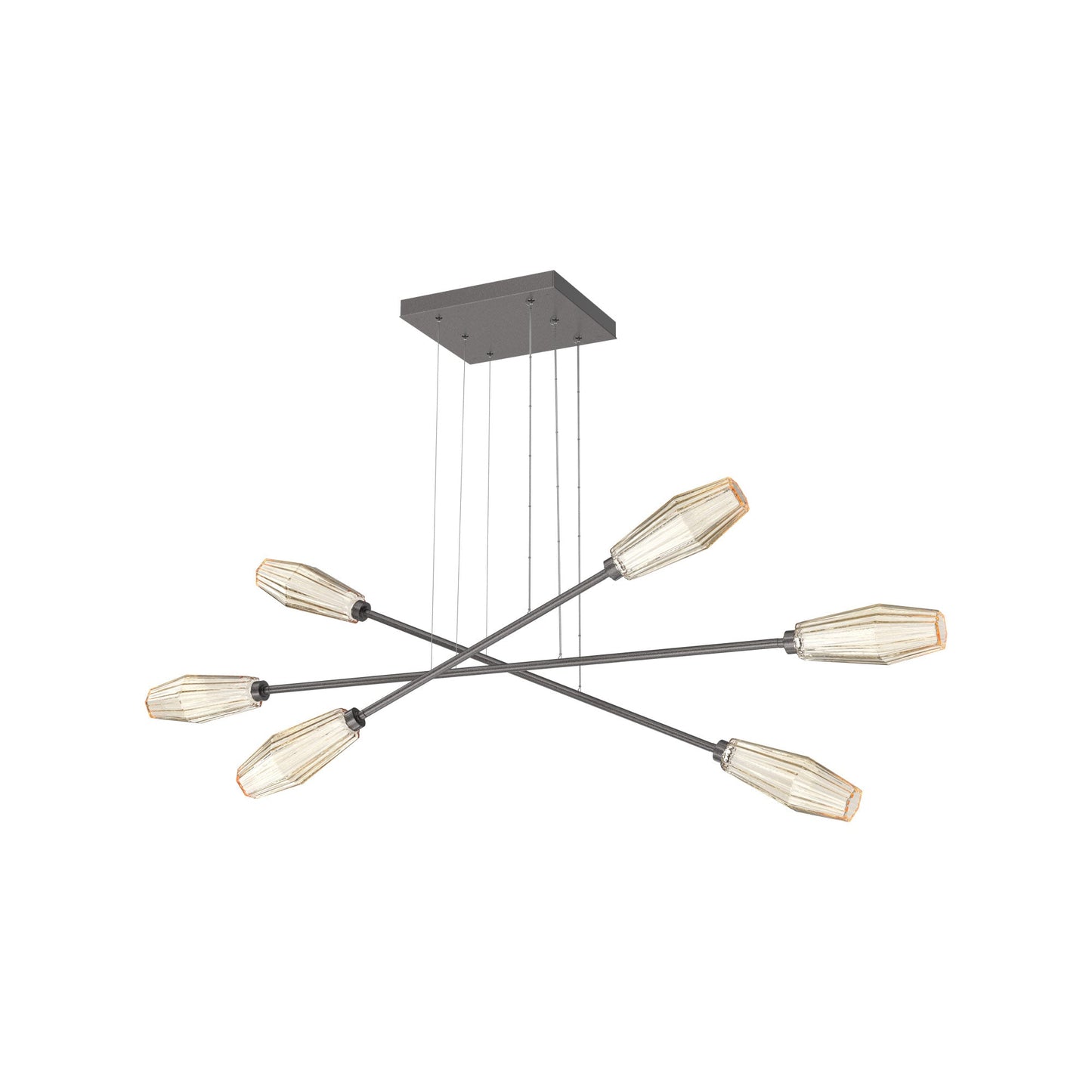 Aalto Triple Moda Linear LED Chandelier in Graphite/Amber Blown Glass.