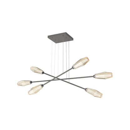 Aalto Triple Moda Linear LED Chandelier in Graphite/Amber Blown Glass.