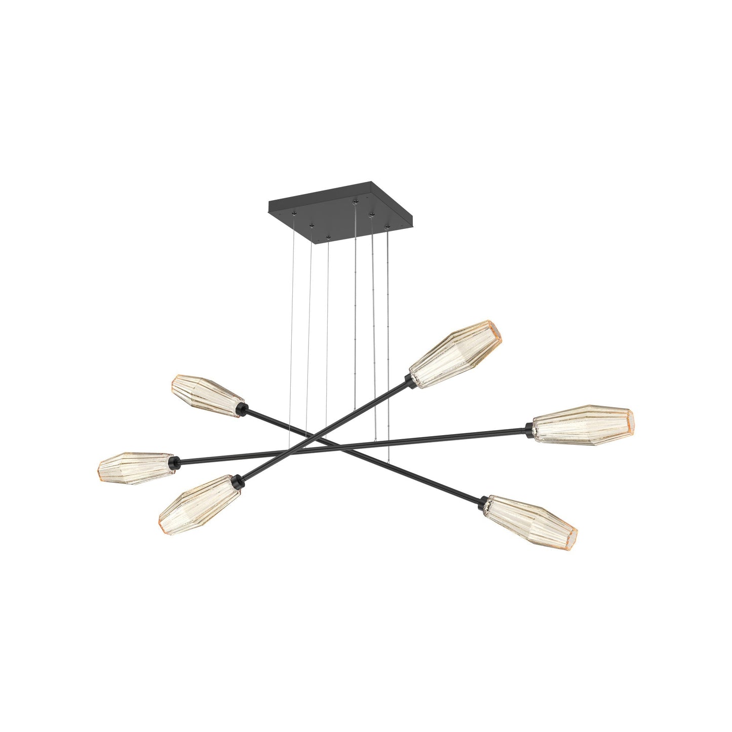 Aalto Triple Moda Linear LED Chandelier in Matte Black/Amber Blown Glass.