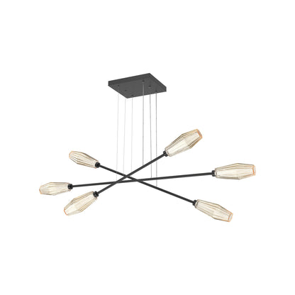 Aalto Triple Moda Linear LED Chandelier in Matte Black/Amber Blown Glass.