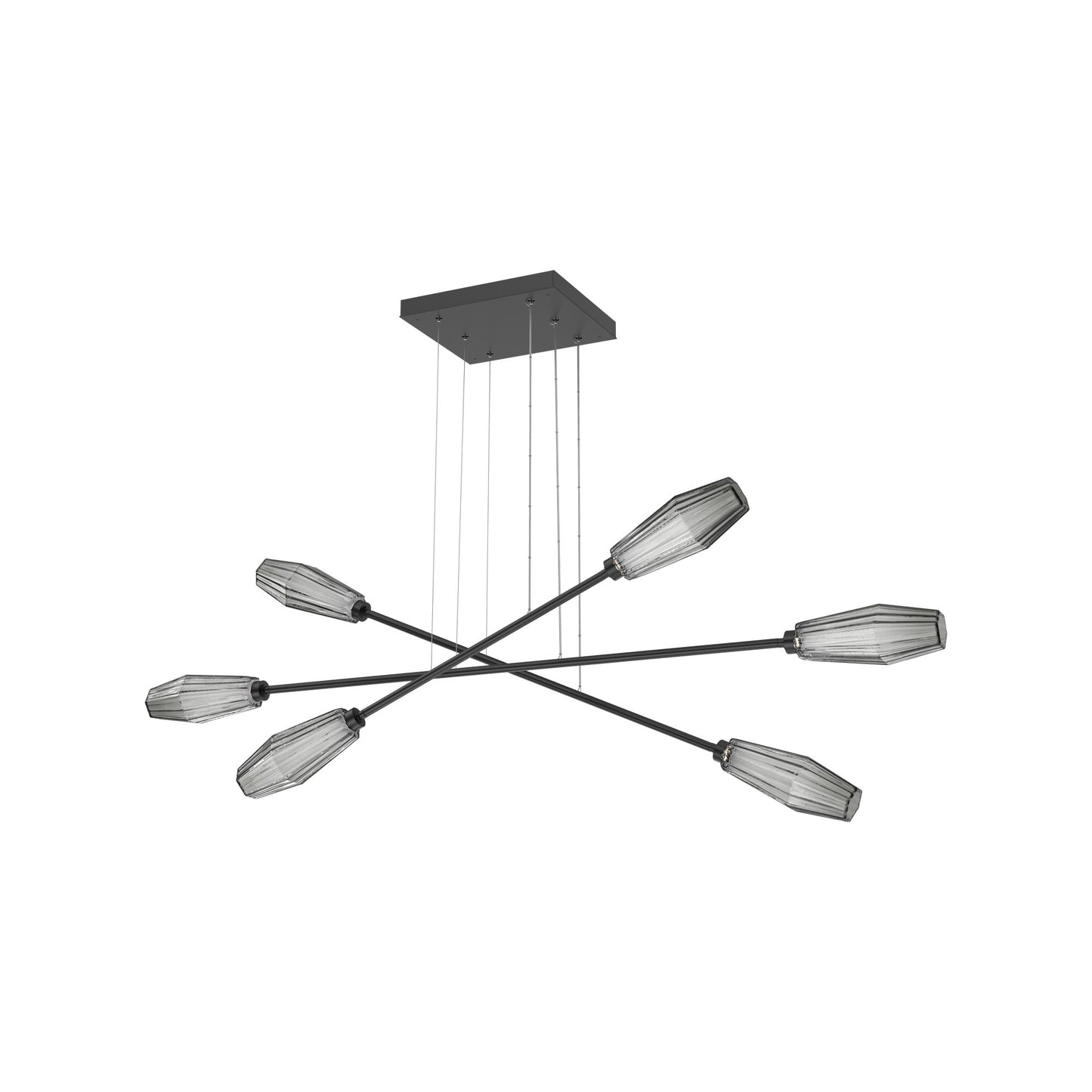 Aalto Triple Moda Linear LED Chandelier in Matte Black/Smoke Blown Glass.