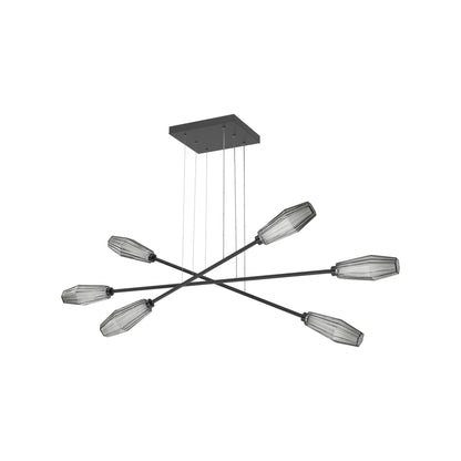 Aalto Triple Moda Linear LED Chandelier in Matte Black/Smoke Blown Glass.