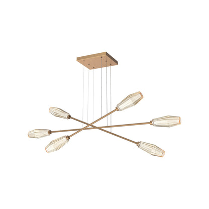 Aalto Triple Moda Linear LED Chandelier in Novel Brass/Amber Blown Glass.