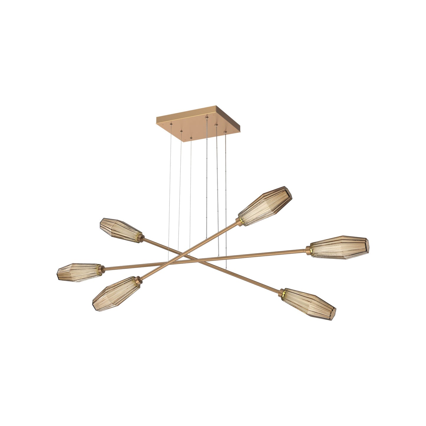 Aalto Triple Moda Linear LED Chandelier in Novel Brass/Bronze Blown Glass.