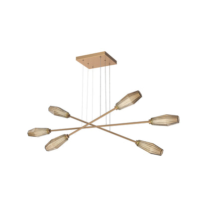 Aalto Triple Moda Linear LED Chandelier in Novel Brass/Bronze Blown Glass.