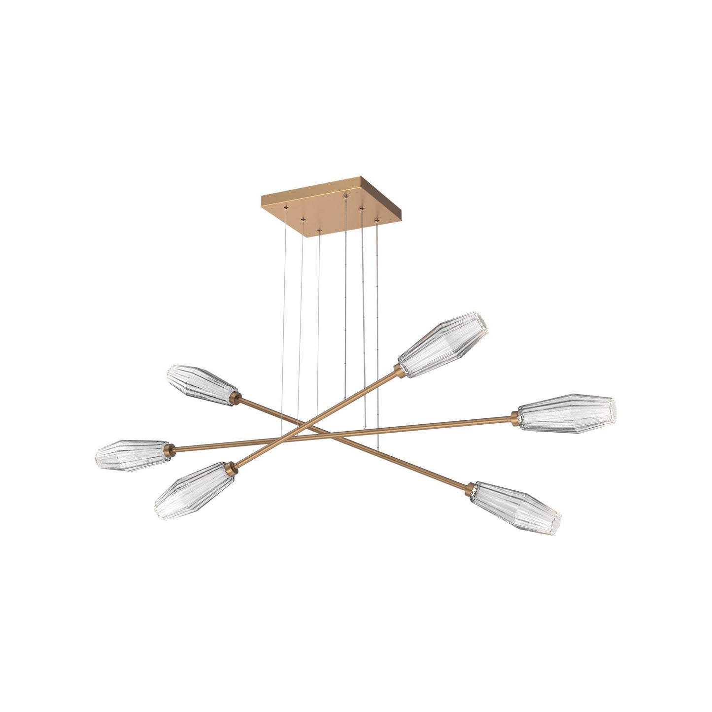 Aalto Triple Moda Linear LED Chandelier in Novel Brass/Clear Blown Glass.