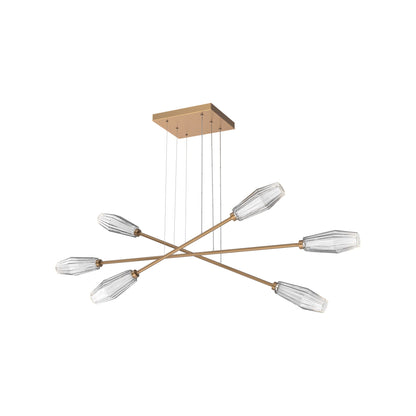 Aalto Triple Moda Linear LED Chandelier in Novel Brass/Clear Blown Glass.