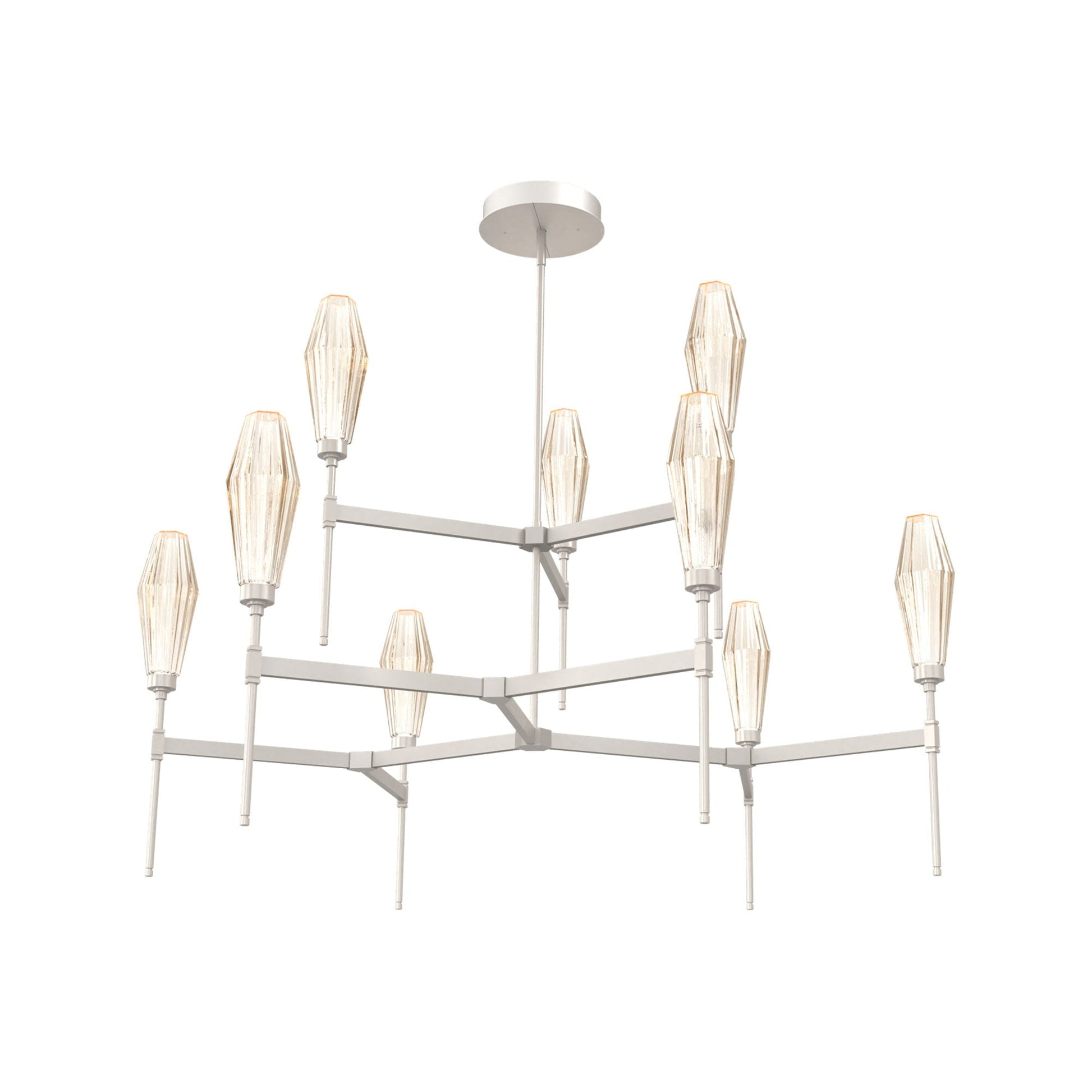 Aalto Two-Tier Round Belvedere LED Chandelier in Beige Silver/Amber Blown Glass.