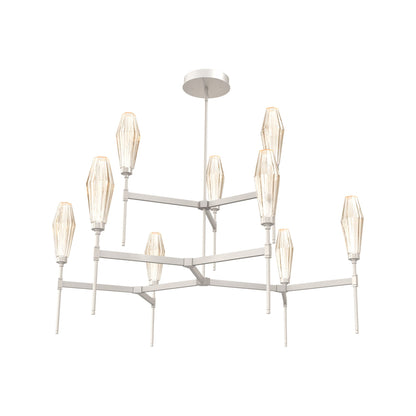 Aalto Two-Tier Round Belvedere LED Chandelier in Beige Silver/Amber Blown Glass.