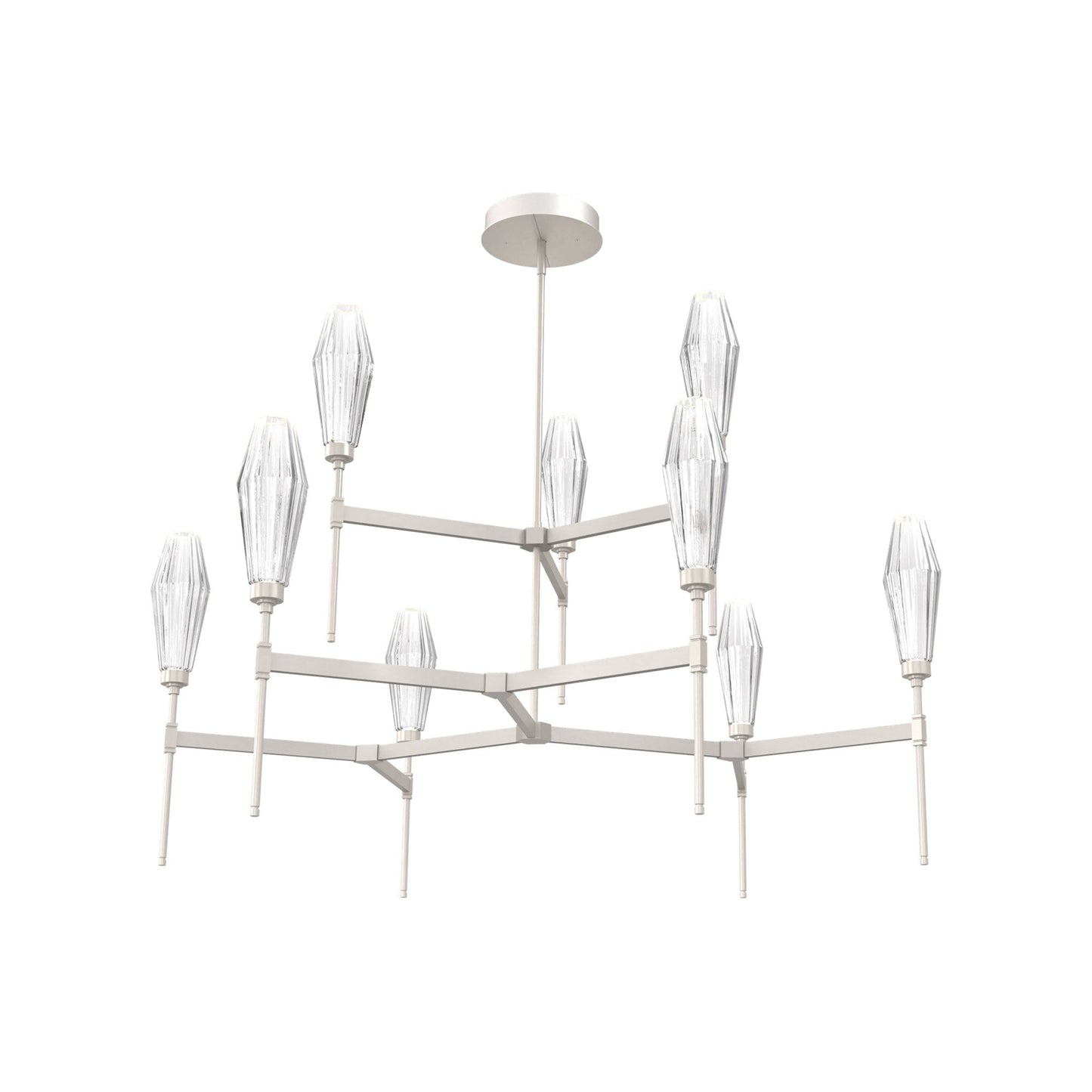 Aalto Two-Tier Round Belvedere LED Chandelier in Beige Silver/Clear Blown Glass.