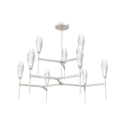 Aalto Two-Tier Round Belvedere LED Chandelier in Beige Silver/Clear Blown Glass.