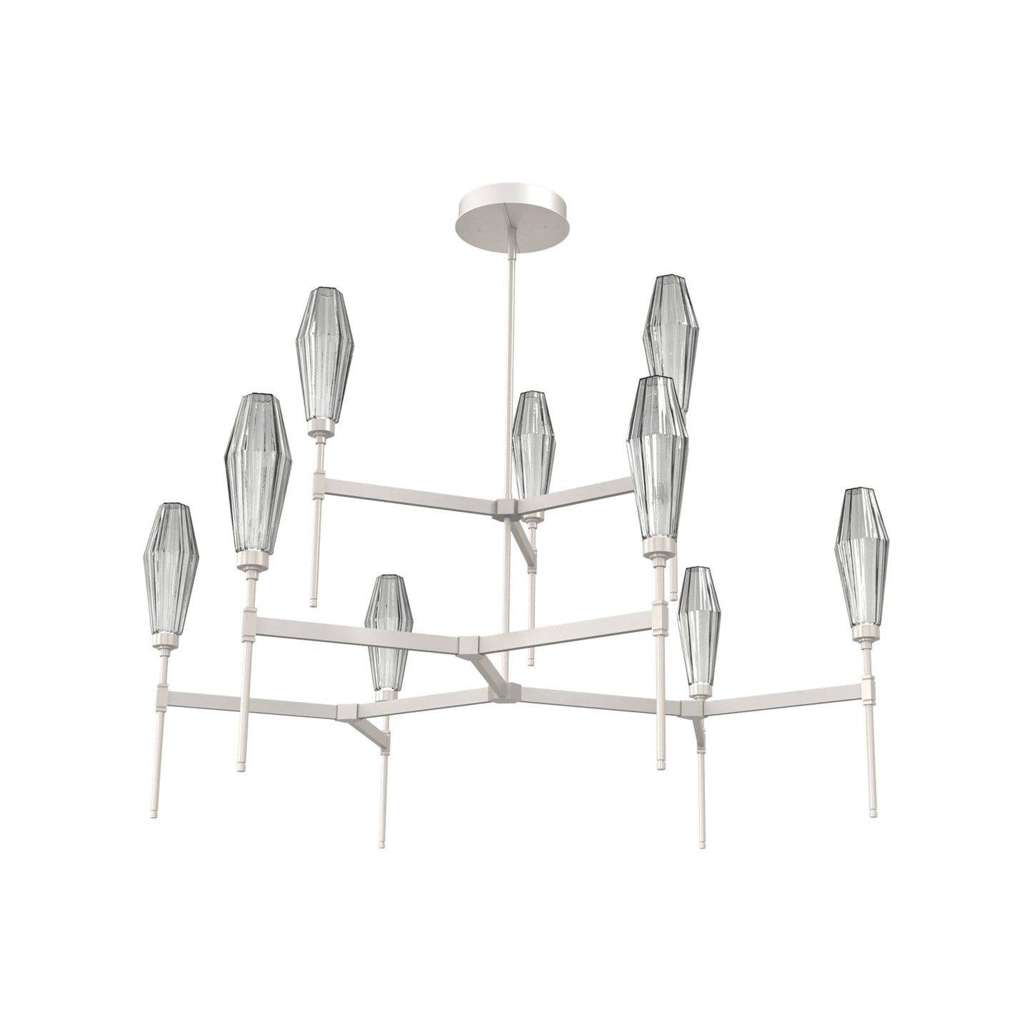 Aalto Two-Tier Round Belvedere LED Chandelier in Beige Silver/Smoke Blown Glass.